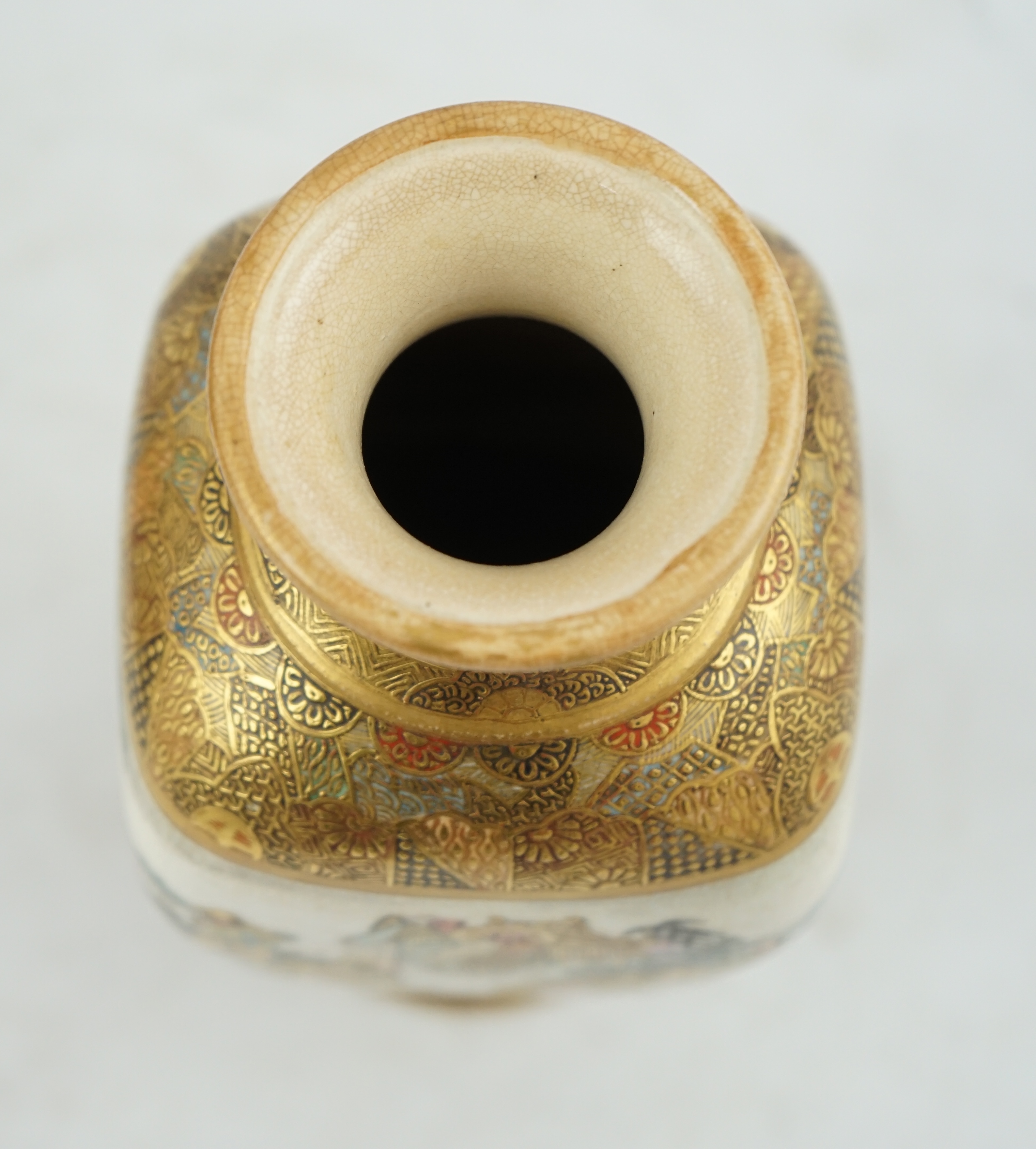 A Japanese Satsuma square section vase, Meiji period